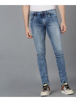 Urbano Fashion - Mens Sky Blue Slim Fit Washed Jeans Stretchable