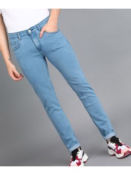 Urbano Fashion - Mens Sky Blue Slim Fit Washed Jeans Stretchable