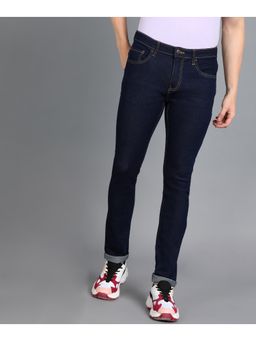 Urbano Fashion - Mens Navy Skinny Fit Washed Jeans Stretchable