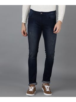 Urbano Fashion - Mens Navy Skinny Fit Mild Distressed/torn Jeans Stretchable