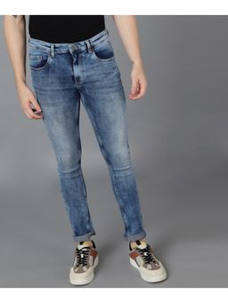 Urbano Fashion - Mens Royal Blue Skinny Fit Washed Jeans Stretchable