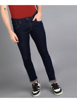 Urbano Fashion - Mens Dark Navy Skinny Fit Washed Jeans Stretchable