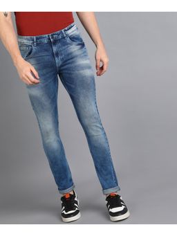 Urbano Fashion - Mens Blue Skinny Fit Washed Jeans Stretchable