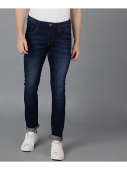 Urbano Fashion - Mens Navy Skinny Fit Washed Jeans Stretchable