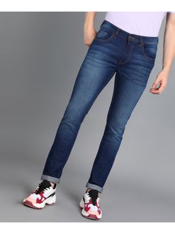 Urbano Fashion - Mens Dark Navy Skinny Fit Washed Jeans Stretchable
