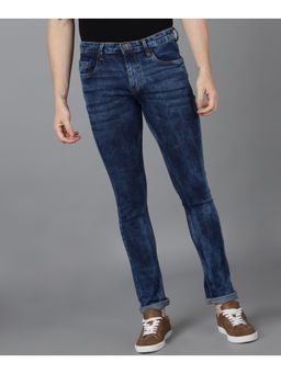 Urbano Fashion - Mens Blue Skinny Fit Washed Jeans Stretchable