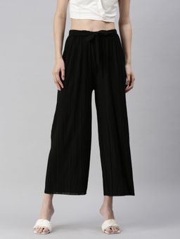 SHOWOFFFF - Womens Solid High-rise Black Trousers