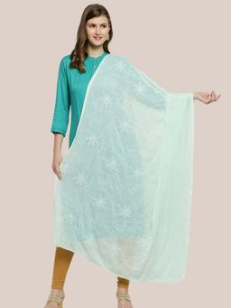 Dupatta Bazaar - Womens Pastel Green Embroidered Chiffon Dupatta with Lace