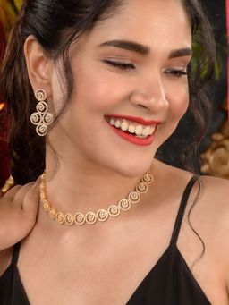 Saraf RS Jewellery - Gold Plated Ad Studded Statement Necklace Jewellery Set