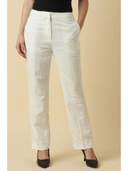 Allen Solly - Women White Solid Linen Blend Formal Trouser