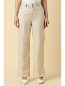 Allen Solly - Women Beige Solid Linen Blend Formal Trouser