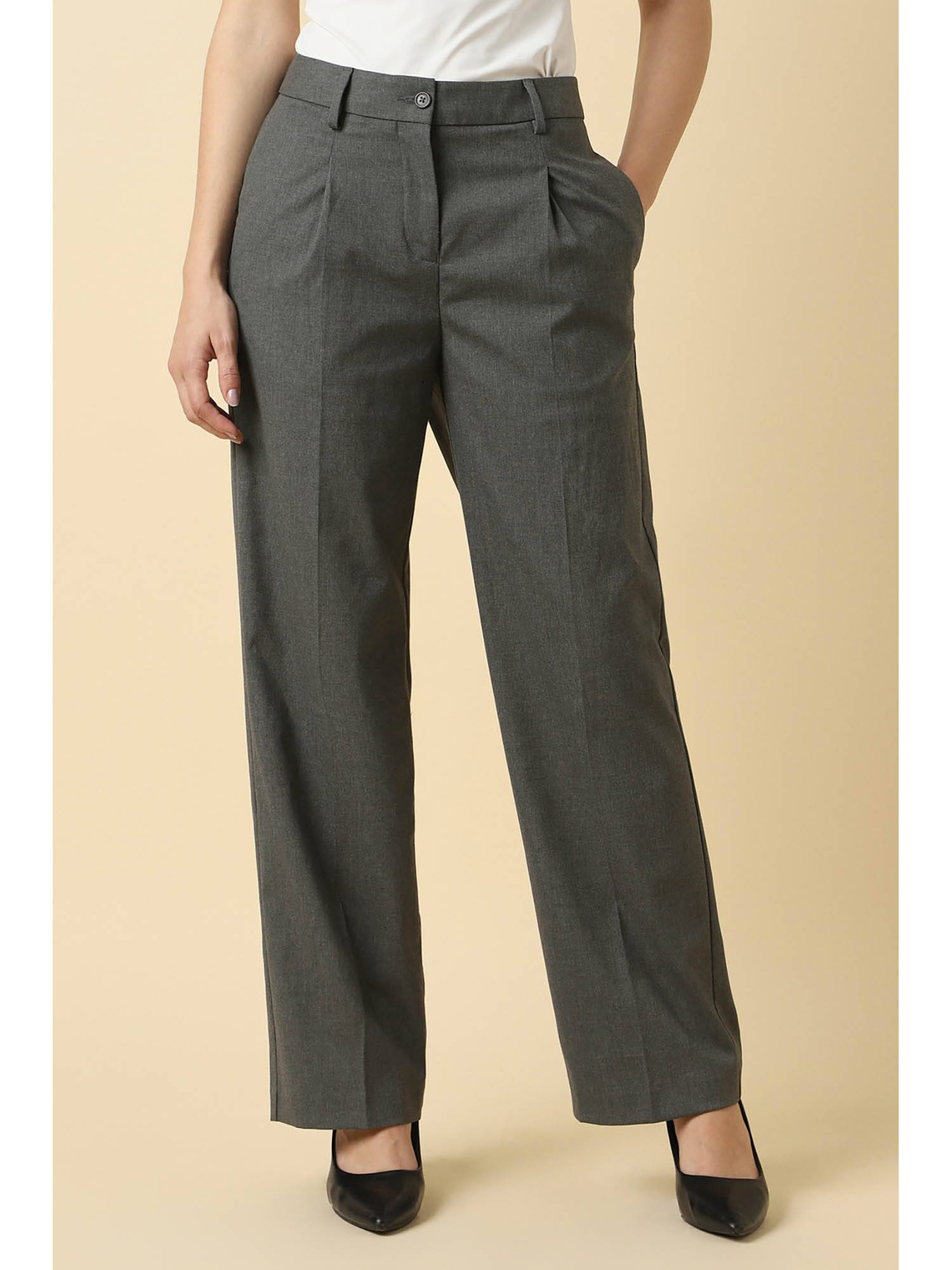 allen solly Women Grey Textured Polyester Blend Formal Trouser-picture-19