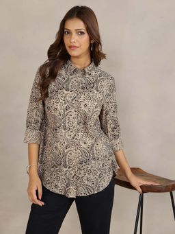 Fabindia - Beige Cotton Kalamkari Printed Shirt