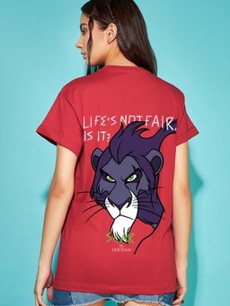 Bewakoof - Official Disney Women's Red Scar Lion King Graphic Printed Boyfriend T-shirt