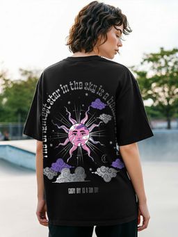Bewakoof - Women's Black Brightest Star Graphic Printed Oversized T-shirt