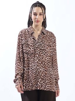 Hubberholme - Women Animal Print Oversized Spread Collar Full Sleeve Shirt