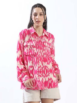 Hubberholme - Women Printed Oversized Spread Collar Full Sleeve Shirt