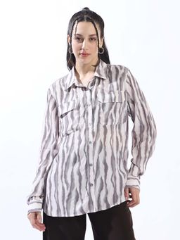 Hubberholme - Women Printed Oversized Spread Collar Full Sleeve Shirt