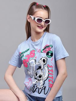 Free Authority - Official Lilo and Stitch Blue Printed Regular T-shirt For Women