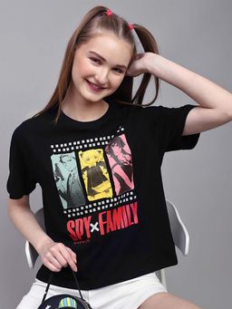 Free Authority - Official Spy X Family Black Printed Regular T-shirt For Women