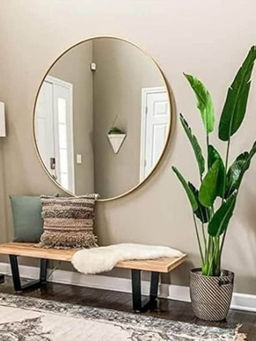 CasaGold - 36 Inch Golden Round Mirror in Steel Frame