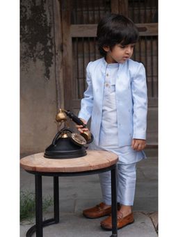Funny Bones - Silk Heart Work Jodhpuri Jacket with Kurta and Pyjama (Set of 3)