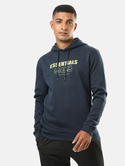 CULT - Mens Navy Blue Printed Hoodie with Slit Pockets