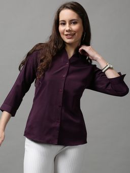 SHOWOFF - Women's Spread Collar Solid Violet Polyester Shirt