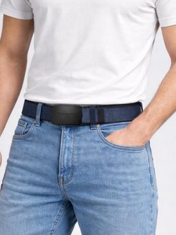 THE HOLISTIK - Looper Unisex Minimal Matte Buckle Nylon Webbing Navy Blue Reversible Belt