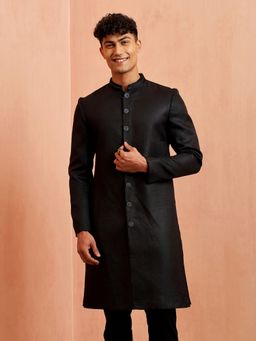 Vastramay - Men Black Jute Indo-Western Sherwani Kurta