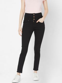 Spykar - Women Black Cotton Regular Fit & Length Jeans (YNR)