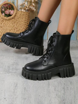 Shoetopia - Girls Smart Casual Mid Top Black Boots