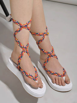 Shoetopia - Girls Classic Printed White Strap Gladiators Flats