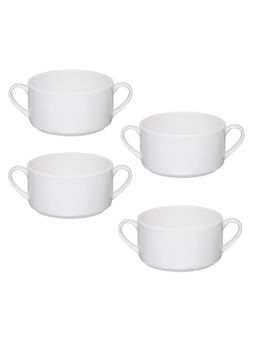 CLAY CRAFT - Fine Ceramic Solid Stacko Soup Bowls with Handle - 4 Pieces