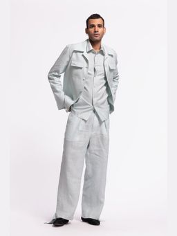 Rohit Bal - Men's Blue Linen Winter Coat
