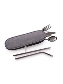 Kuber Industries - Portable 8-Pcs Stainless Steel Food-Grade Utensil Set (Black)