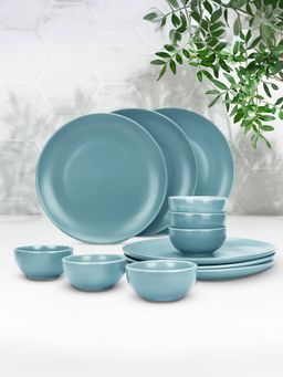 Kuber Industries - Ceramic Dinner Plates And Bowls Set (12 Pcs) (Grey)