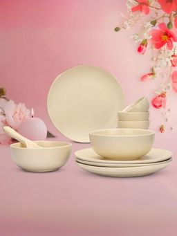 Kuber Industries - Ceramic Dinner Dinner Plates And Bowls Set (11 Pcs) (Cream)
