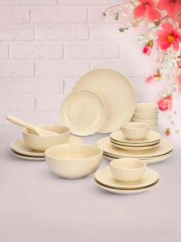 Kuber Industries - Ceramic Dinner Dinner Plates And Bowls Set (20 Pcs) (Cream)