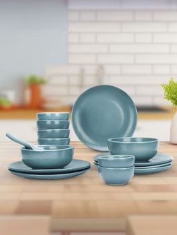 Kuber Industries - Ceramic Dinner Dinner Plates And Bowls Set (15 Pcs) (Blue)