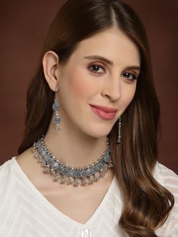 PANASH - Silver Toned Oxidized Handcrafted Choker Jewellery (Set of 2)