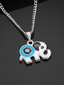 Estele - Rhodium Plated Multi-Color Evil Eye Elephant Charm Pendant with Chain
