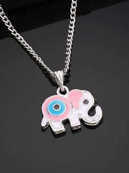 Estele - Rhodium Plated Evil Eye Elephant Charm Pendant with Chain