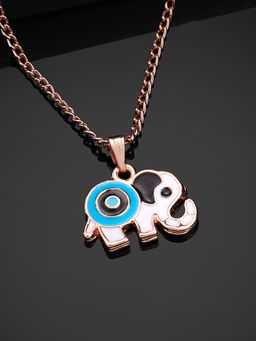 Estele - Rose Gold Plated Elephant Shaped Evil Eye Charm Pendant with Chain