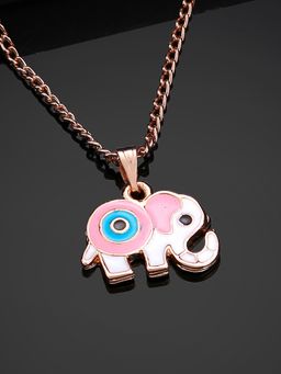 Estele - Rose Gold Plated Elephant Shaped Evil Eye Charm Pendant with Chain