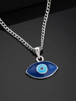 Estele - Rhodium Plated Auspicious Evil Eye Charm Pendant with Chain