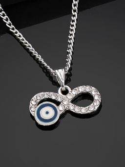Estele - Rhodium Plated Infinity Shaped Evil Eye Charm Pendant with Chain