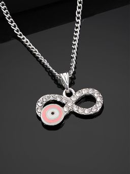 Estele - Rhodium Plated Infinity Shaped Pink Evil Eye Charm Pendant with Chain