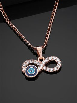 Estele - Rose Gold Plated Infinity Shaped Evil Eye Charm Pendant with Chain for Women