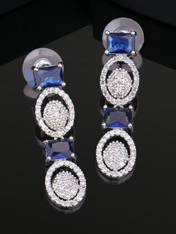 Estele - Rhodium Plated CZ Ravishing Earrings with Blue Crystals